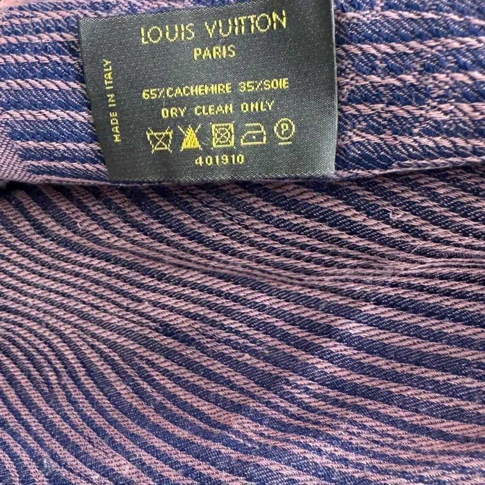 Auth Louis Vuitton Blue Pink Epi Textured Wrap Shawl Stole Cashmere Silk